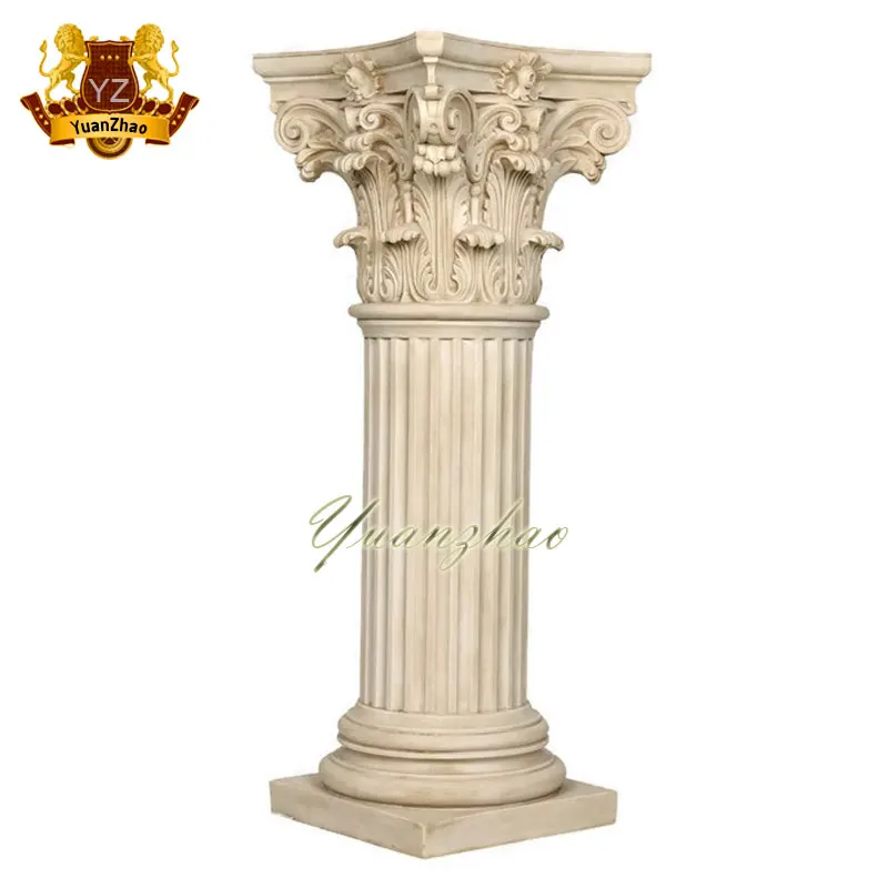 Modern Interior Design Solid Beige Marble Column Antique Natural Marble Stone Corinthian Capital Column Decorative Marble Column