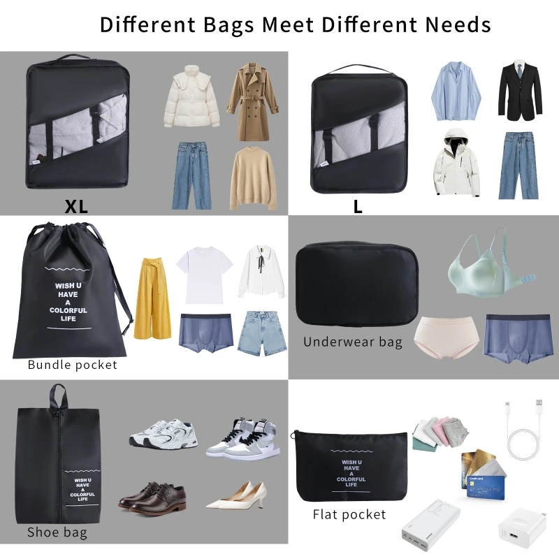 Wholesale new multi-function 7 pcs pack clothes organizer waterproof travel luggage organizer set with women packing cubes