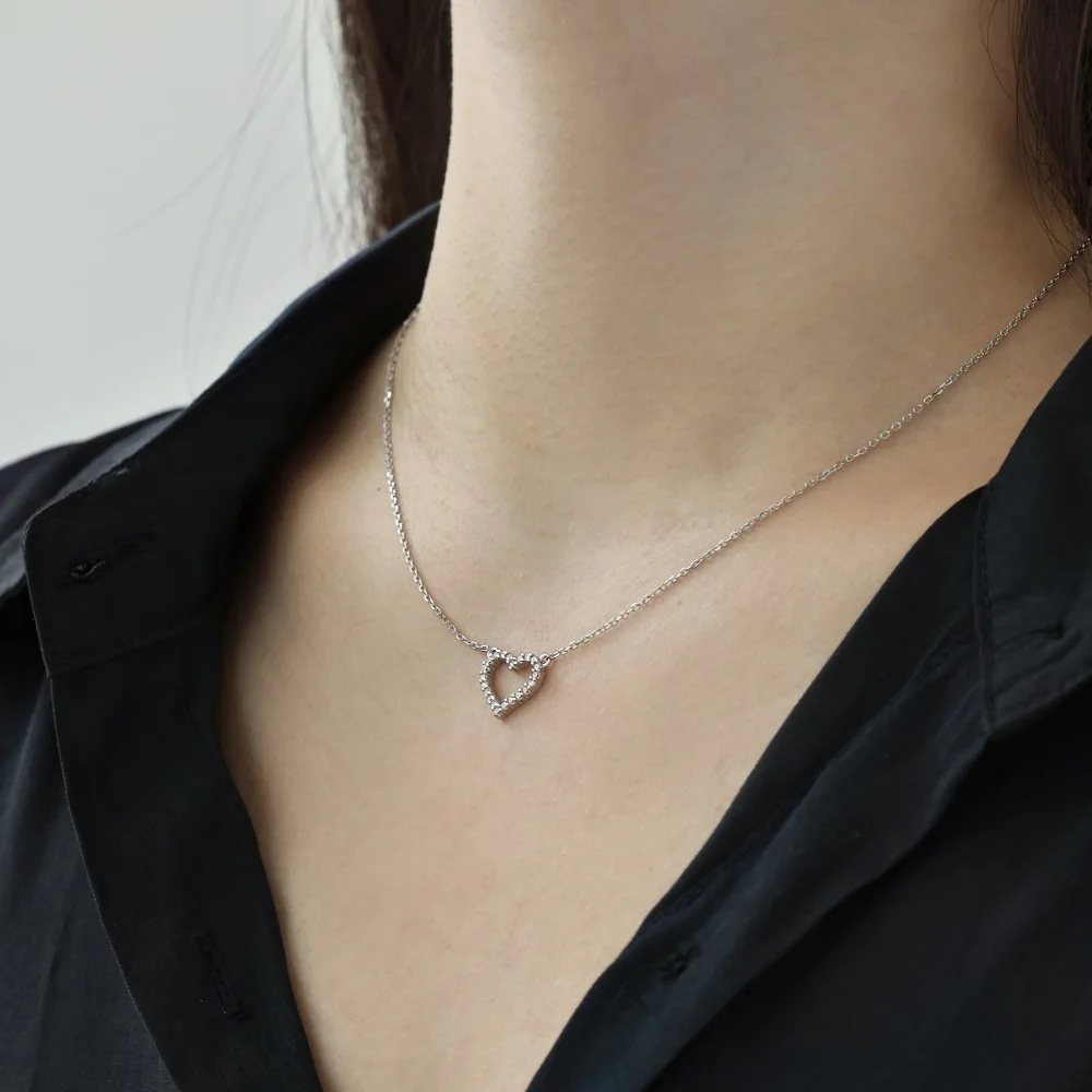 Dylam Women Daily Wear Jewelry Accessories S925 Silver Rhodium Plated 5A Zirconia Heart Necklace Earrings Ring Jewelry Set