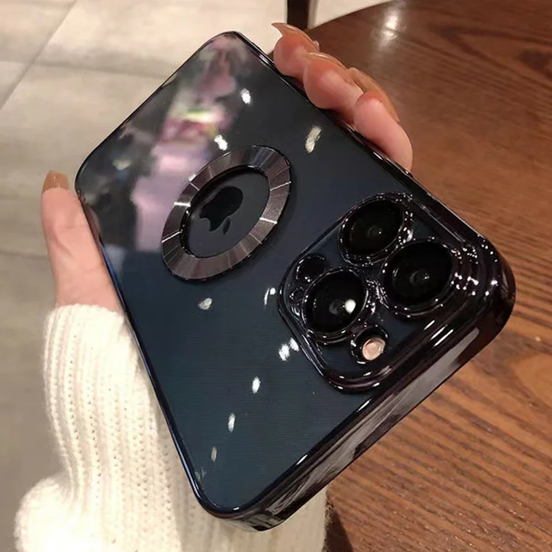 Роскошный прозрачный мягкий чехол с отверстием для логотипа для iPhone 14 13 12 11 Pro Max X XS 8 Plus Защитная стеклянная крышка для объектива камеры