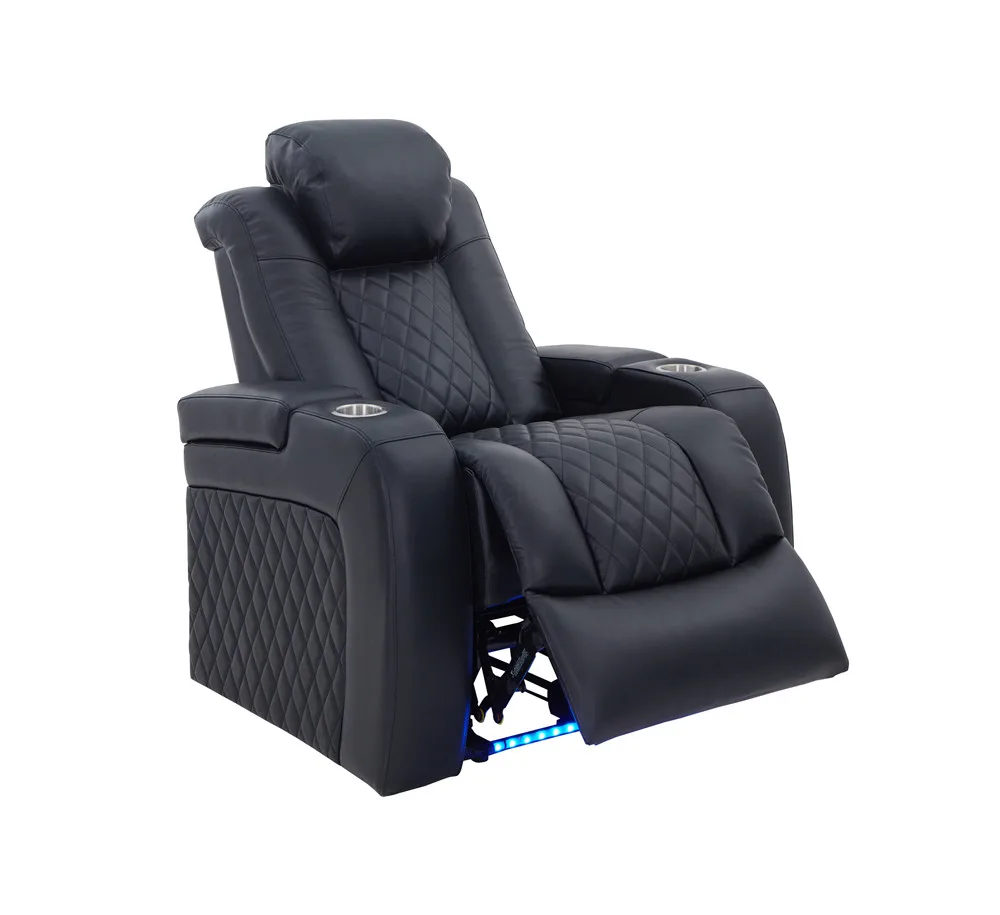 Functional genuine Leather 1+2+3 electric recliner sofa set with LED USB and console