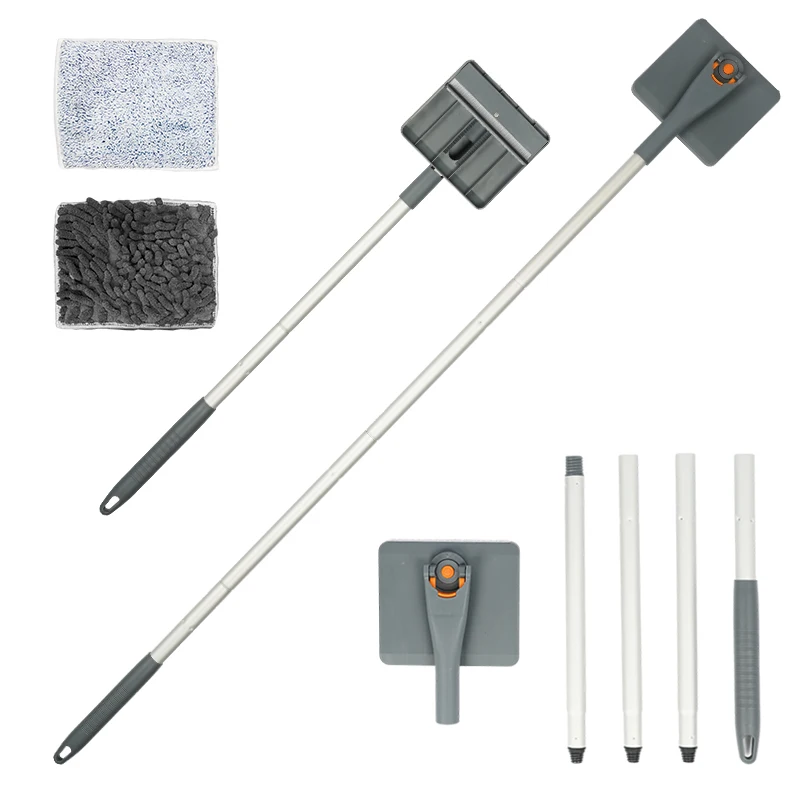 Jesun Long Handle Baseboard Cleaner Tool With Reusable Pads Chenille Microfiber Mop Pads for Wall & Baseboard Cleaner