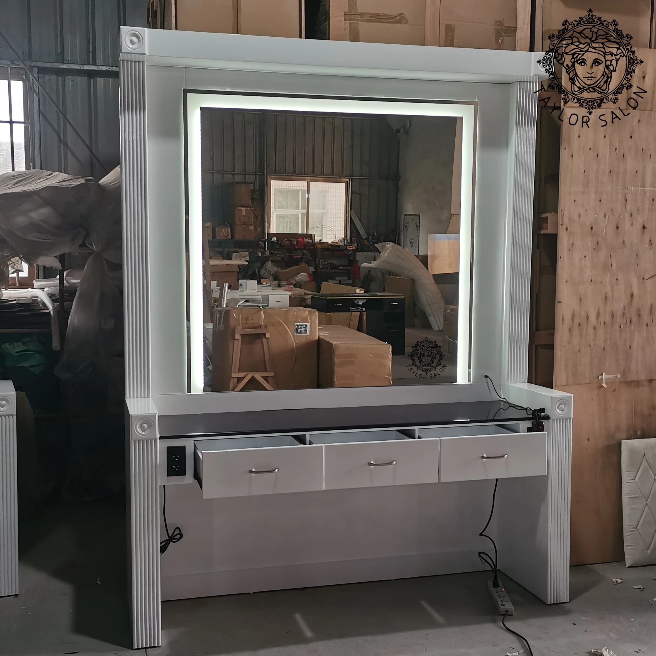 Barbershop Salon Mirror Station White Big Size