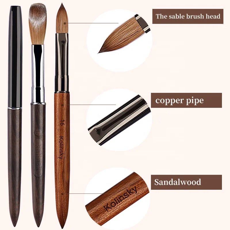 Professional 100% Real Kolinsky Nail Brush Wooden Handle Custom Logo Handmade Oval Crimped Sable Kolinsky Acrylic Nail Art Brush