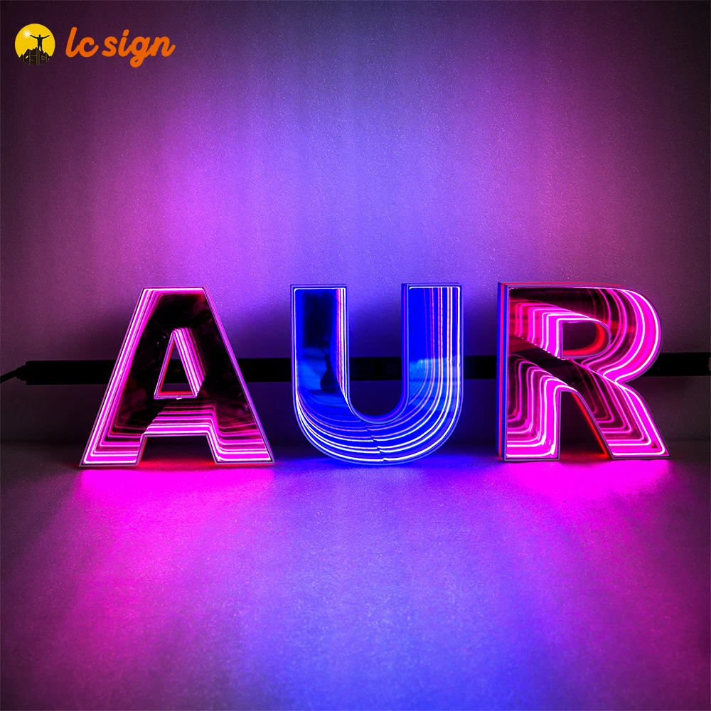3D art advertising infinity mirror sign  Melaleuca mirror abyss mirror infinity neon letter sign
