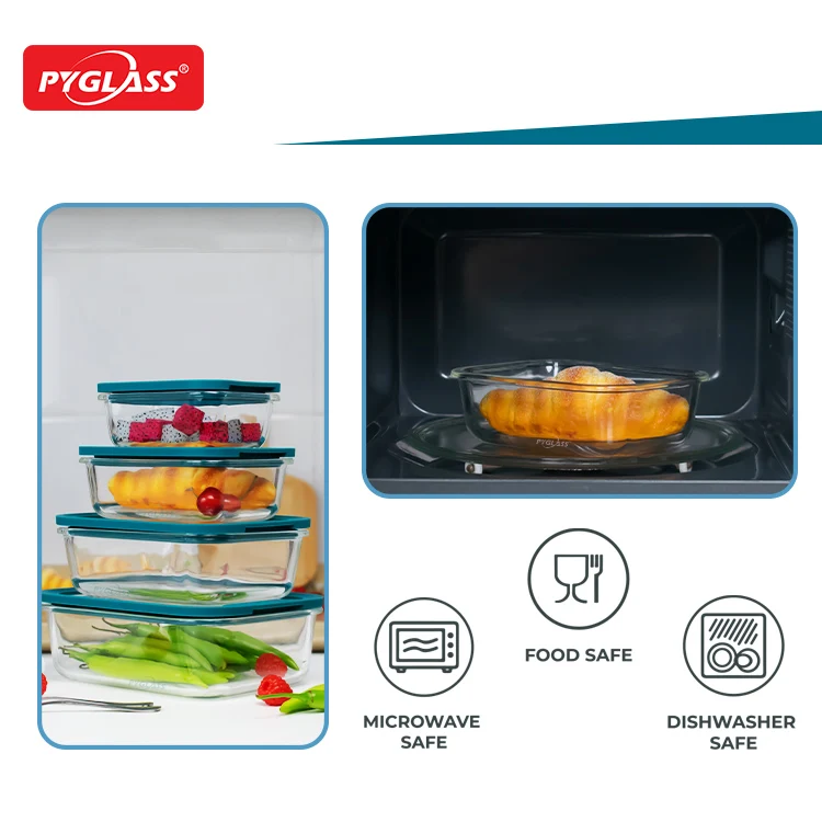 High borosilicate glass food preparation container, lunch food box with glass lid 4set