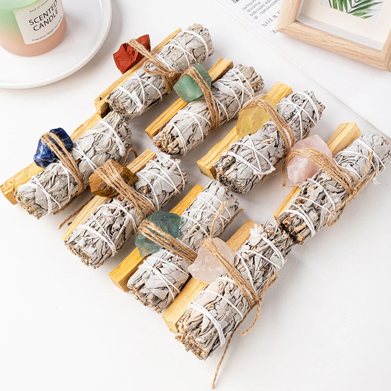 Natural Crystal Home Cleansing Negative Energy White Sage Incense Santo Palo Smudge Stick Bulk Wholesale