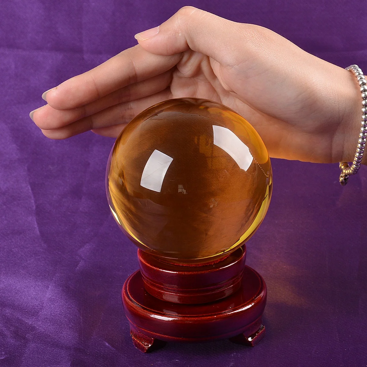 LONGWIN 80mm (3.1 in) Photography Crystal Ball Clear Contact Juggling Ball with Wooden Stand