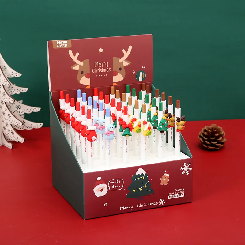 Longorgeous  Cute cartoon christmas styling pen Plastic Student Stationery Gel Pen Black Blue 0.5mm