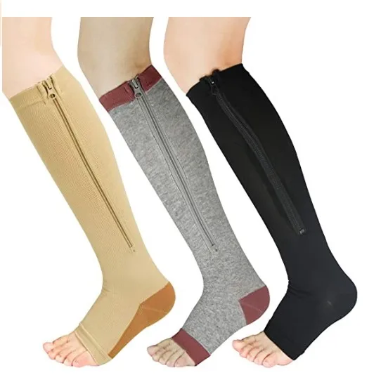 zipper compression knitted nylon Varicose Veins compression sock 15-20 mmhg