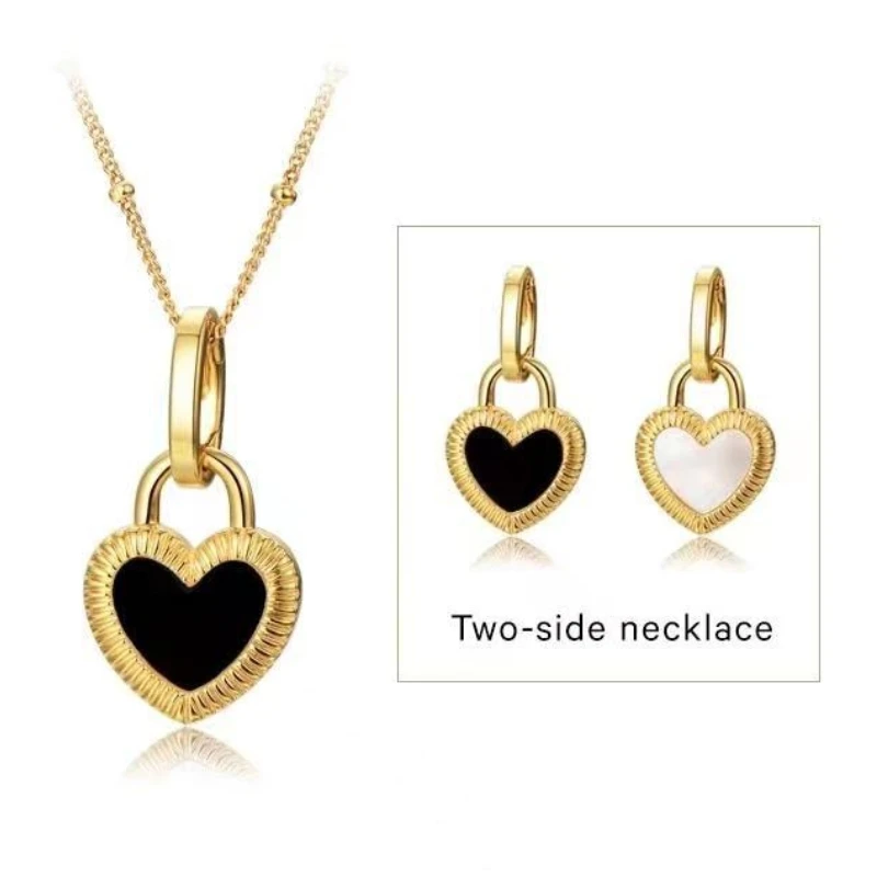 Melynn black onyx mother of pearl red heart necklace 925 silver necklace gold heart pendant necklace for women