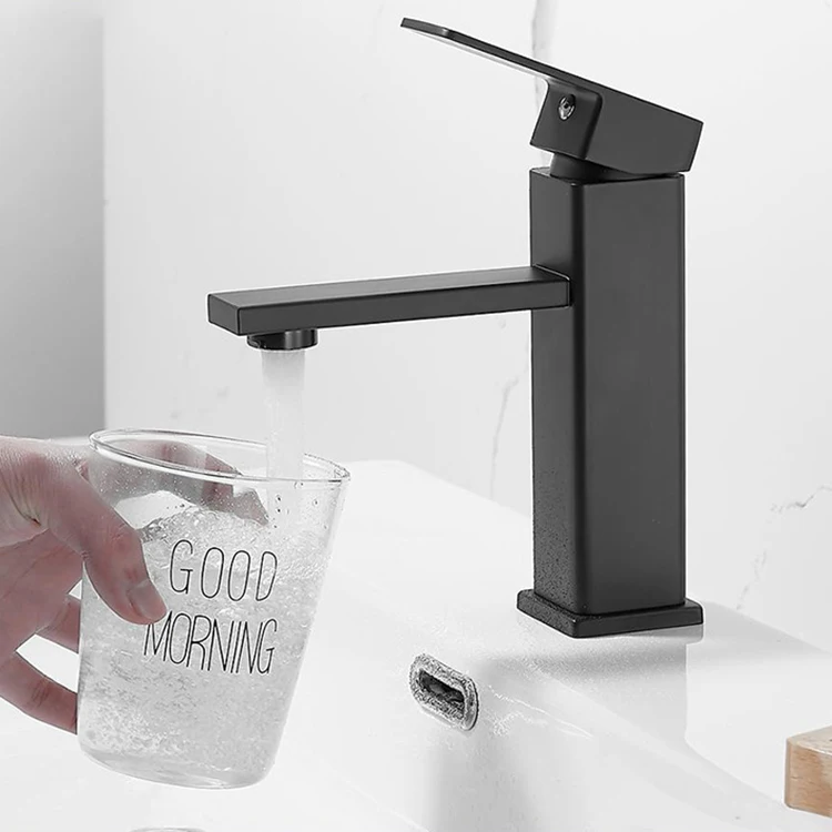 Black Paint Square Bathroom Sink Faucet Single Handle Basin Faucet Wash Tap Bathroom Basin Faucet