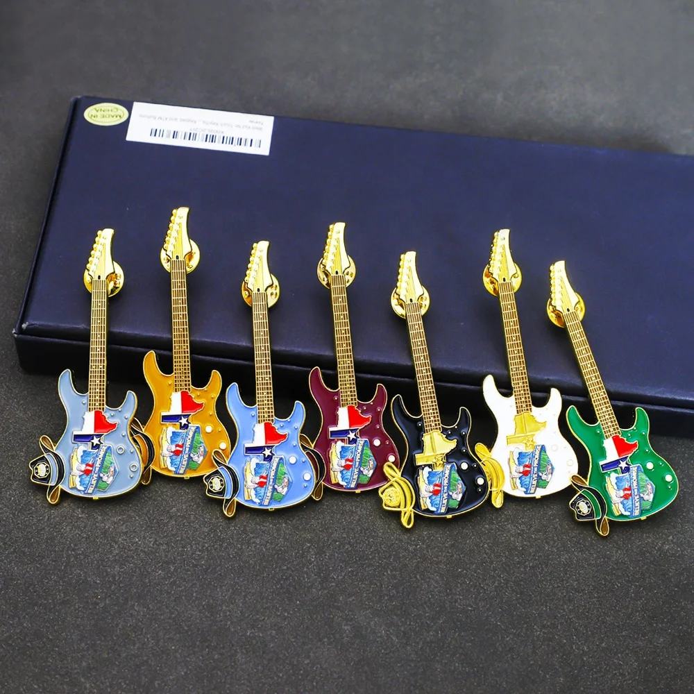 Manufacture Guitar Cartoon Custom Badge Metal Soft Enamel Emblem Badge Brooch Lapel Pin For Clothing And Hats