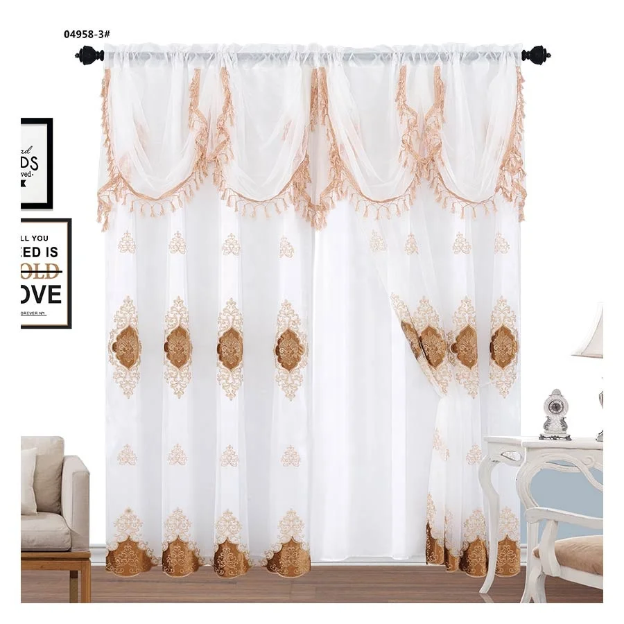 
Tube white embroidery pattern tulle curtains and sheers curtain window for hotel 