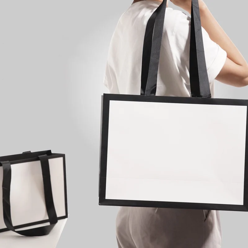 Custom Logo White Luxury Big Size Horizontal Gift Retail Shopping  Bag with Handle