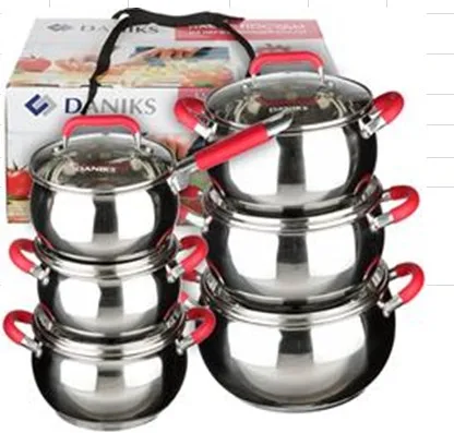 201multifunctional stainless steel pot casserole pot kitchen supplies Red silicone handle glass lid