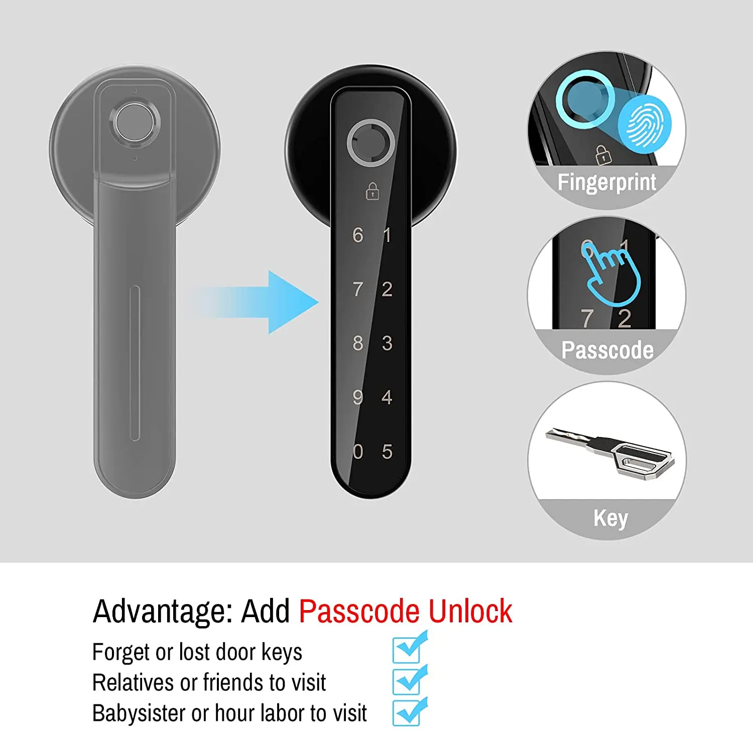 TTlock smart bluetooths push and pull smart key smartlock digital room door lock with touch screen keypad safety security unlock