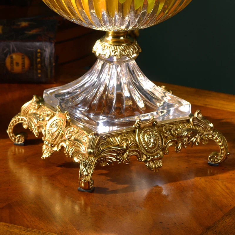 creative designs Luxury European crystal brass Home Decoration Fruit Plate for home hotel office decoration accessories