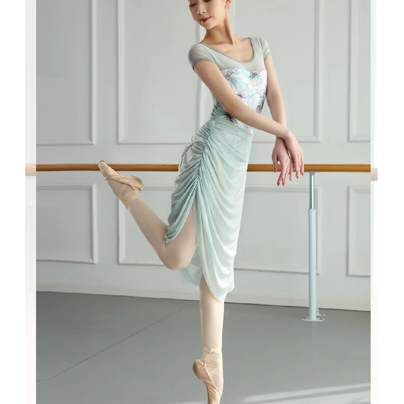 Geometric Pattern Printing Cap Sleeve Adult Rhythmic Gymnastic Leotards Girls