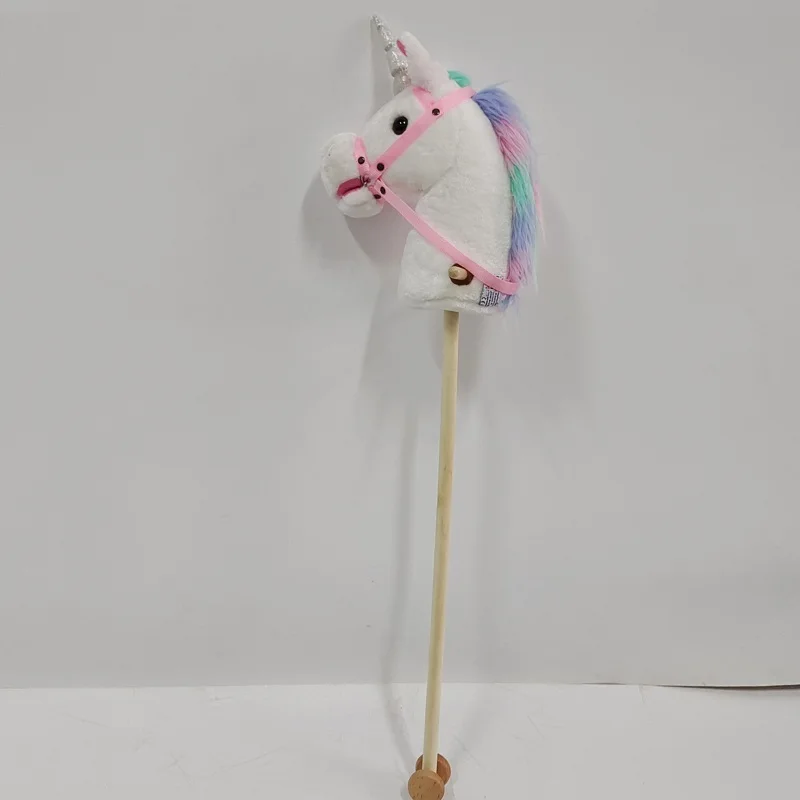 Stick Horse Plush Handcrafted Hobby Horse on A Stick with Wood