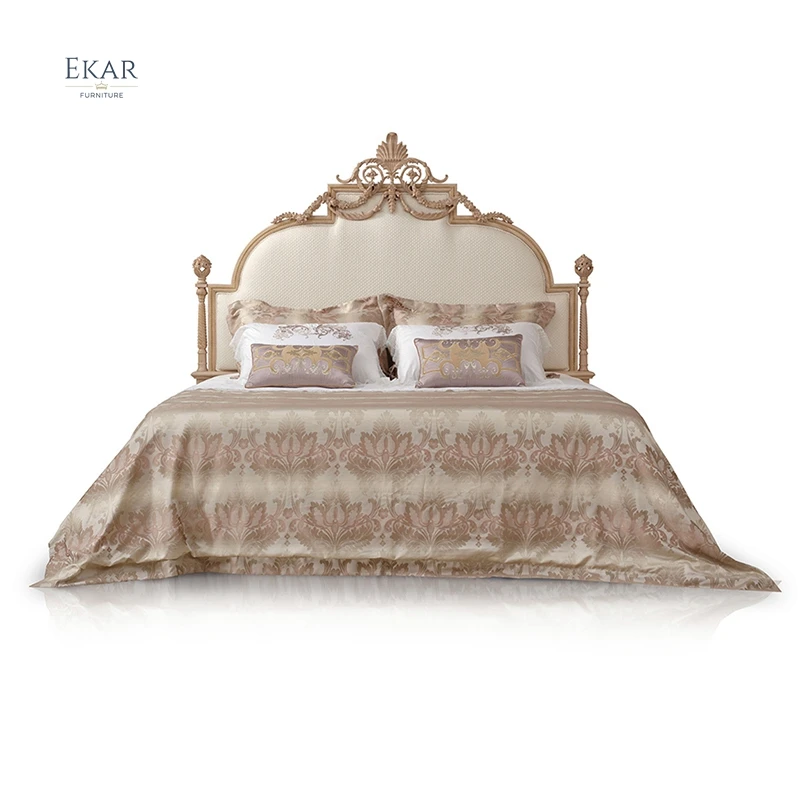 French Luxury Carved Bedroom Set Home Furniture Antique King Size Birch Wood Carving Bed Solid Wood Soft Bed