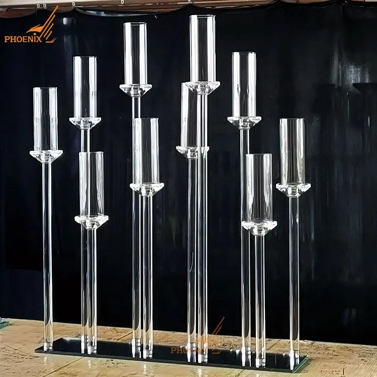 Factory Hot Sale 10 Arms Candle Holders Crystal Candelabra Centerpieces Glass For Wedding Decoration