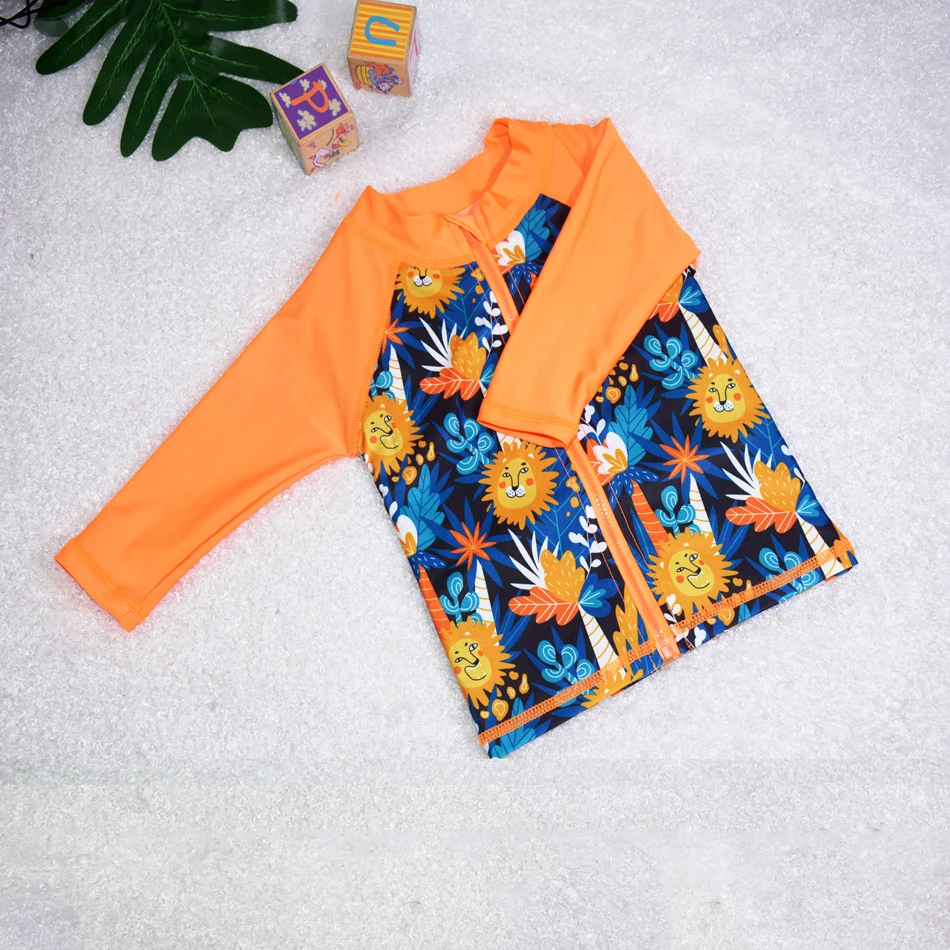 Long Sleeve  Baby Swimming Rash Guard with Full-length Zipper Baby Swimwear Baby Swim Shirt Rash Vest for infant and toddler