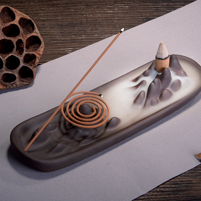 Factory hot sale backflow ceramic incense holder natural landscape design ideal for Yoga Room