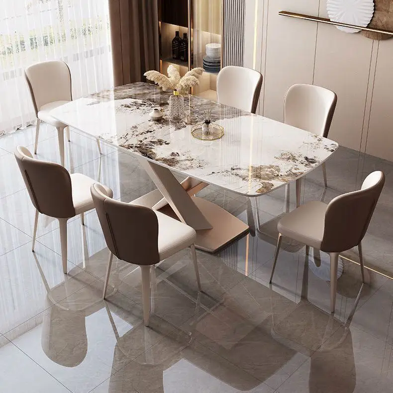Italian Minimalist Modern Restaurant Nordic Marble Top 4-6 seater Dining Table Set dining table