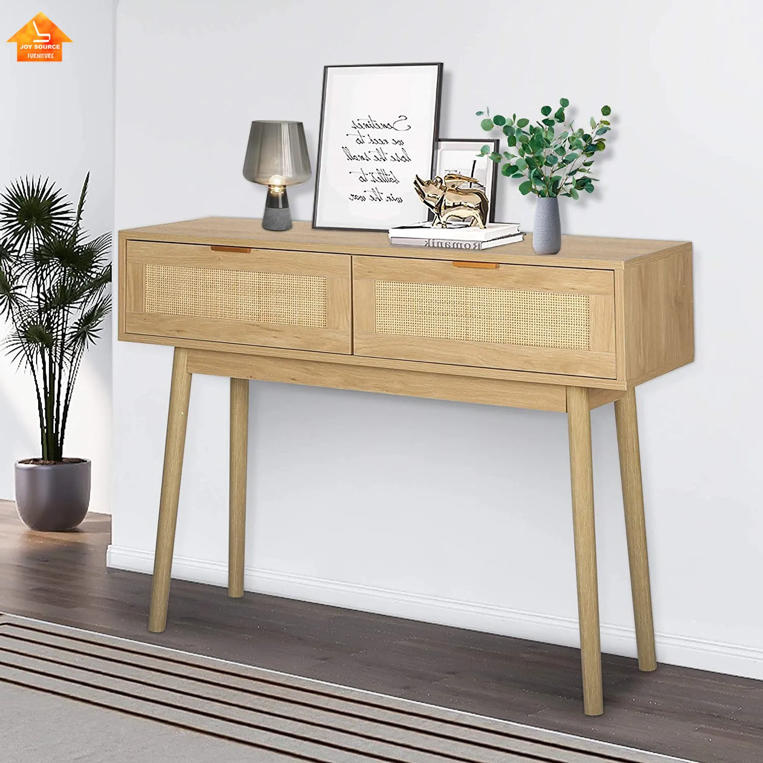 Wooden hallway rattan entryway table fashion console for living