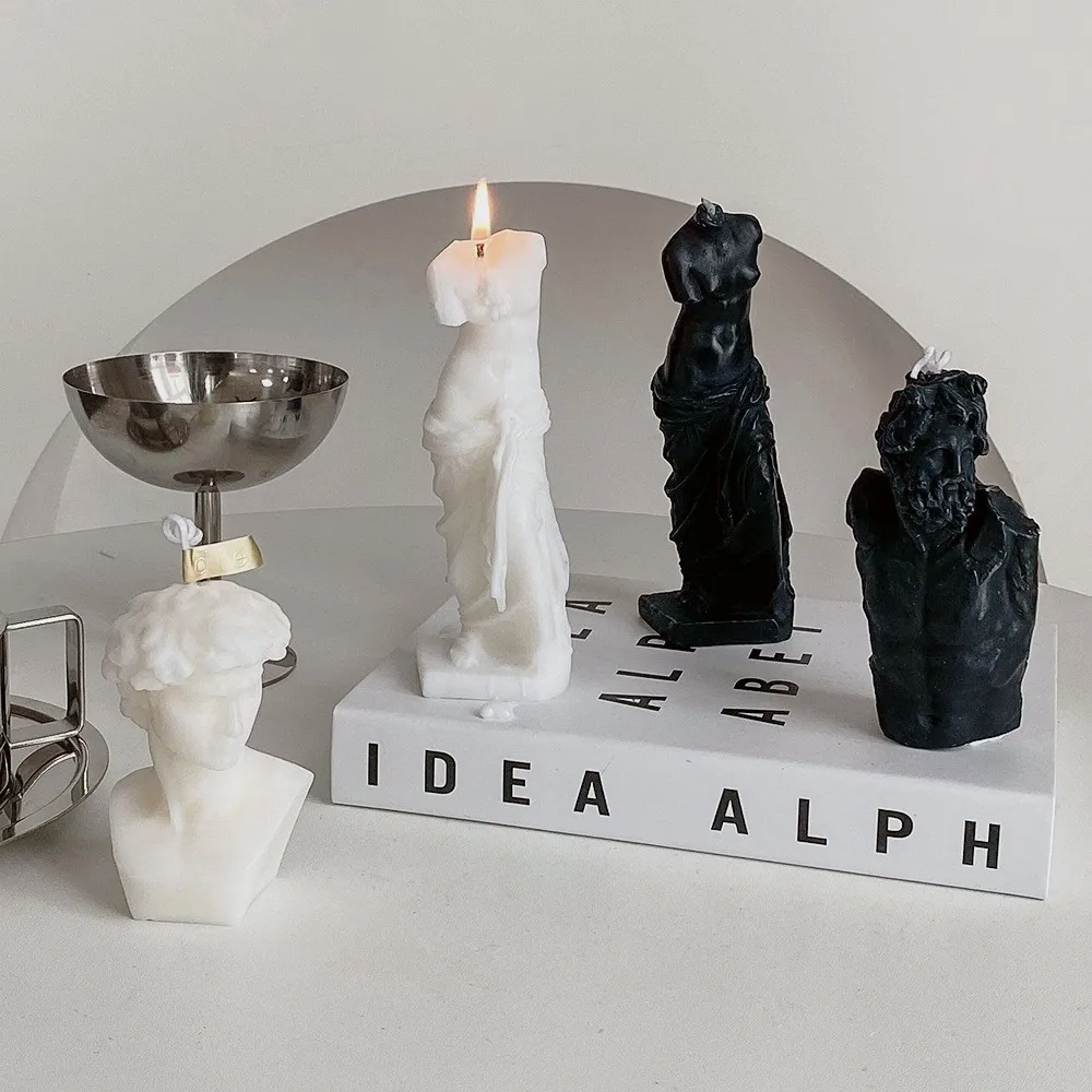 Paraffin Black White Art Candles Sculptural Greek Statue Torso Candle Human Body Scented Candles