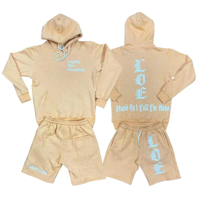 Dongguan city streetwear sweatsuit men custom 2 piece summer shorts tracksuits and hoodie jogger set