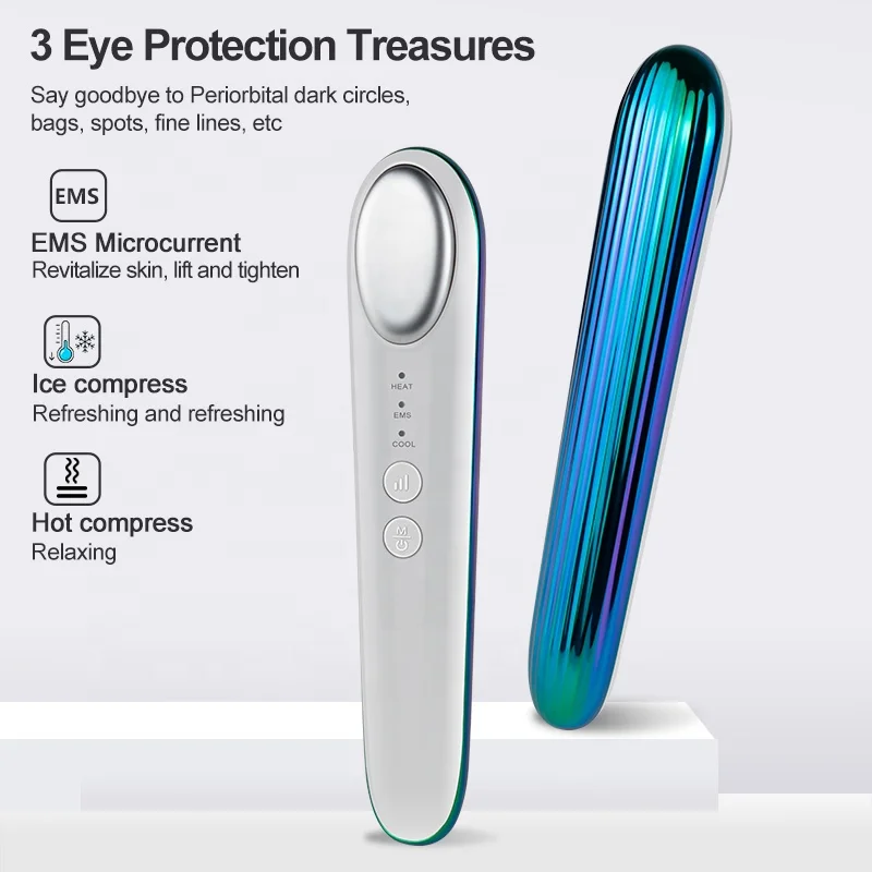 Portable High Frequency Ems Facial Massager Eye Face Lift Skin Tightening Eye Massager With Heat Compression