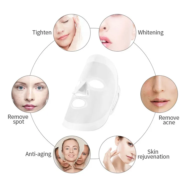 3 color led facial infrared flexible soft mask silicone face anti aging silicon