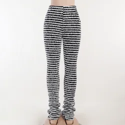 High quality fall winter womens clothings Striped long trousers high waist knit stacked sweat pants flared sweatpants