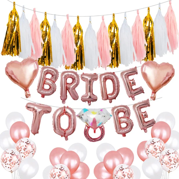 Rose Gold Heart Bride to Be letter Helium Balloons set fringe tassels for Bridal Shower Game Bachelorette Party supplies Decor