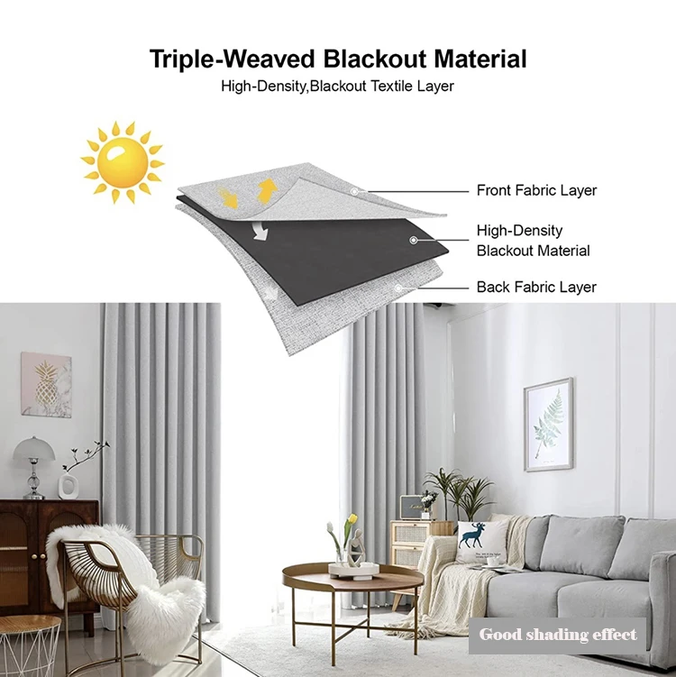 Modern hotel Eyelet Linen Burlap drapes 100% Blackout fabric Insulated Solid Curtains For the Living Room