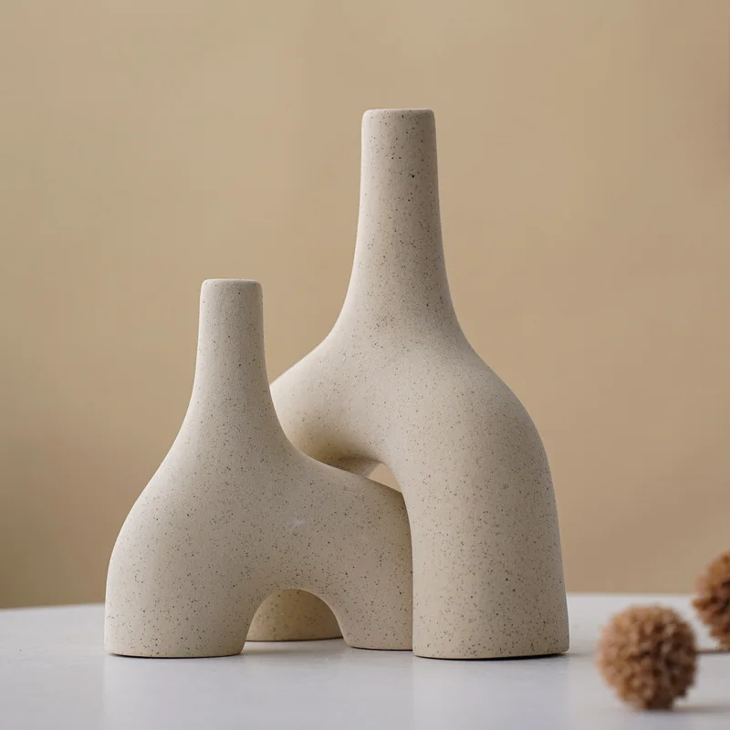 Modern Style Nordic Wedding Decor Dried Flower Reed Arrangement on Cross Ceramic Vase Matt Glaze Top table Vase
