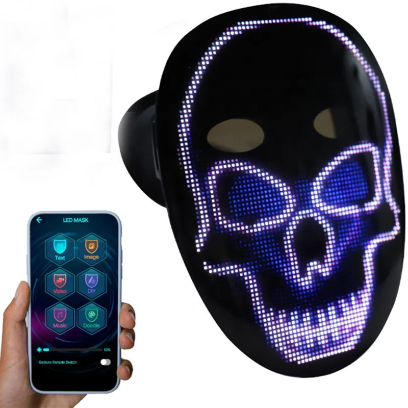 2024 новейшее приложение светодиодная маска с bluetooth подключением загрузкой видео и воспроизведением для Хэллоуина косплея вечеринки