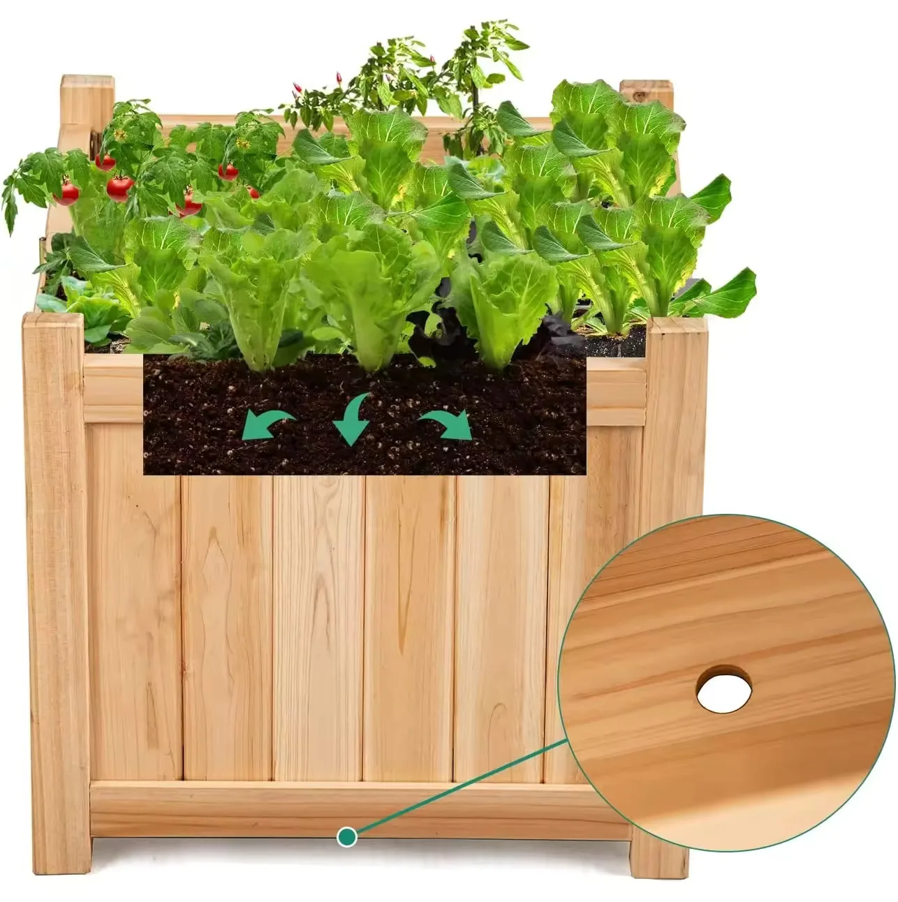 Garden Balcony Raised Flower Bed Folding Wood Planter with Drainage Hole & Base Outdoor Elevated Planting Box