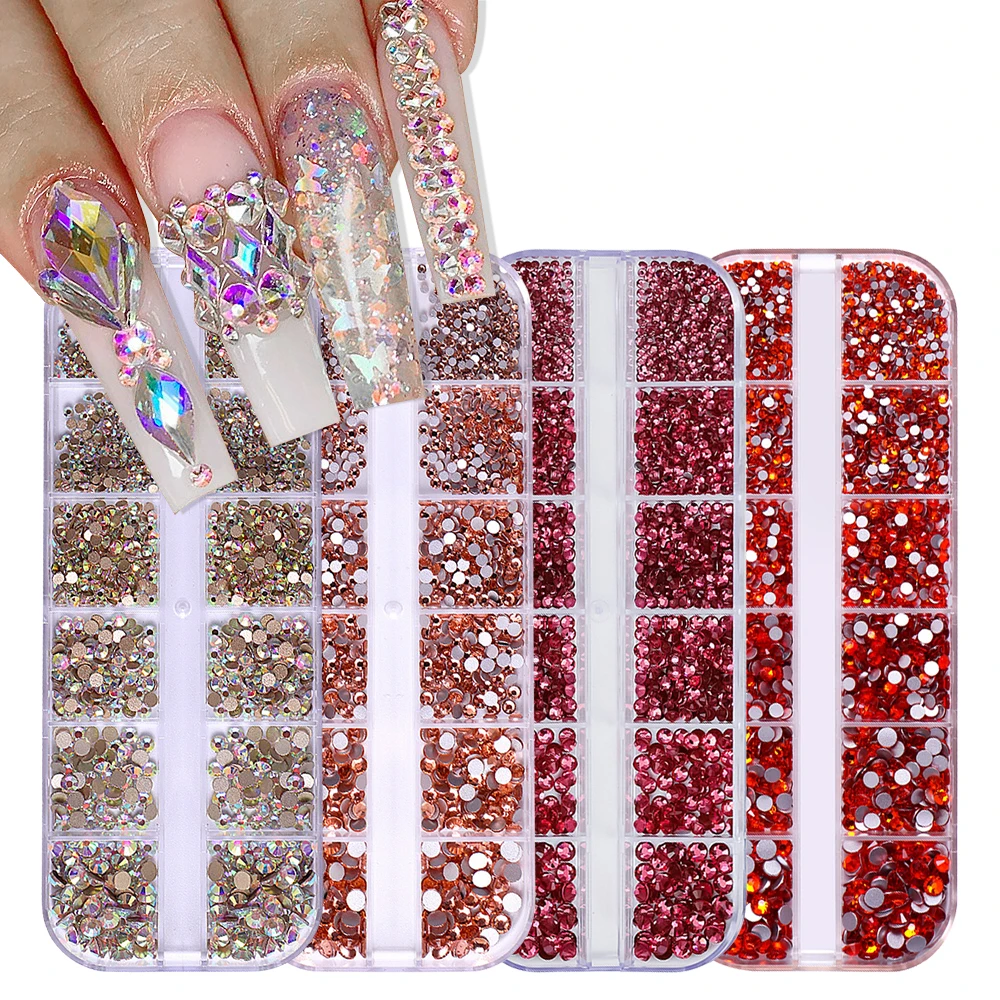 BIN hot selling Box packing Crystal flatback Nail Art Rhinestone Flat Bottom round Shape DIY Stone Nail Art 3D Decoration
