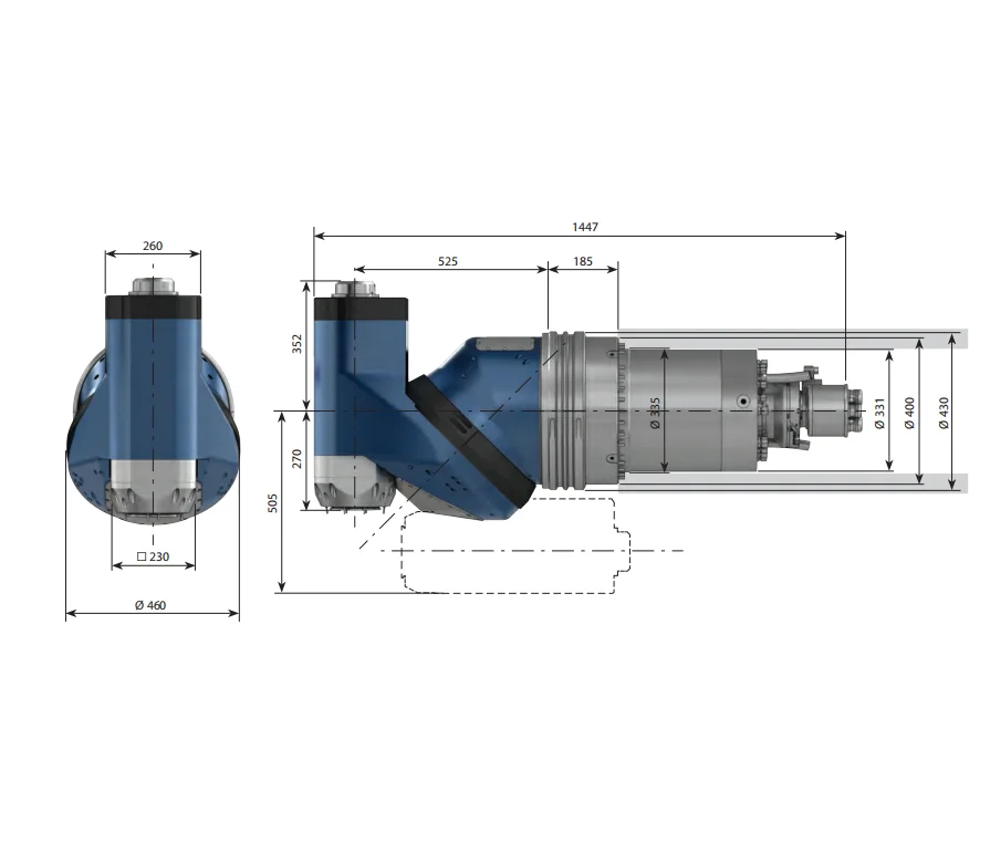 M-Series 2x45°HD Universal Milling Head with BT30 Nose Joint for Grinding Applications Featuring Core Components Bearing Motor