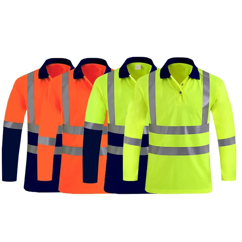 Long Sleeve Uniform Outdoor High Visibility Reflective Safety Shirts yellow orange custom logo Safety Customized T Shirts