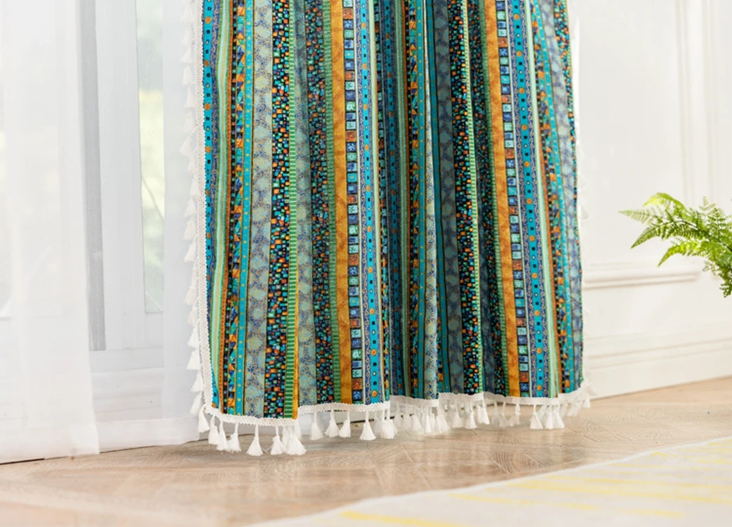  Geometric Handmad Patchwork Cotton Window Ready Made Luxury Linen Blackout Home Curtains For The Living