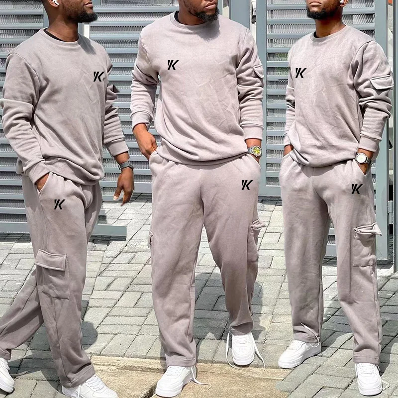 Custom Cotton Hoodies Suit Sports Gym Fitness Casual Wear Regular Sleeve Crew Neck Sweatshirt Jogger Pants Set Tracksuit For Men