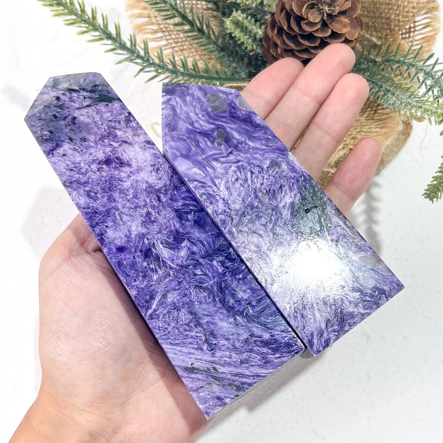 High Quality Charoite Stone Crystal Point Natural Quartz Crystal Tower Carving Gemstone for Healing and Home Decor