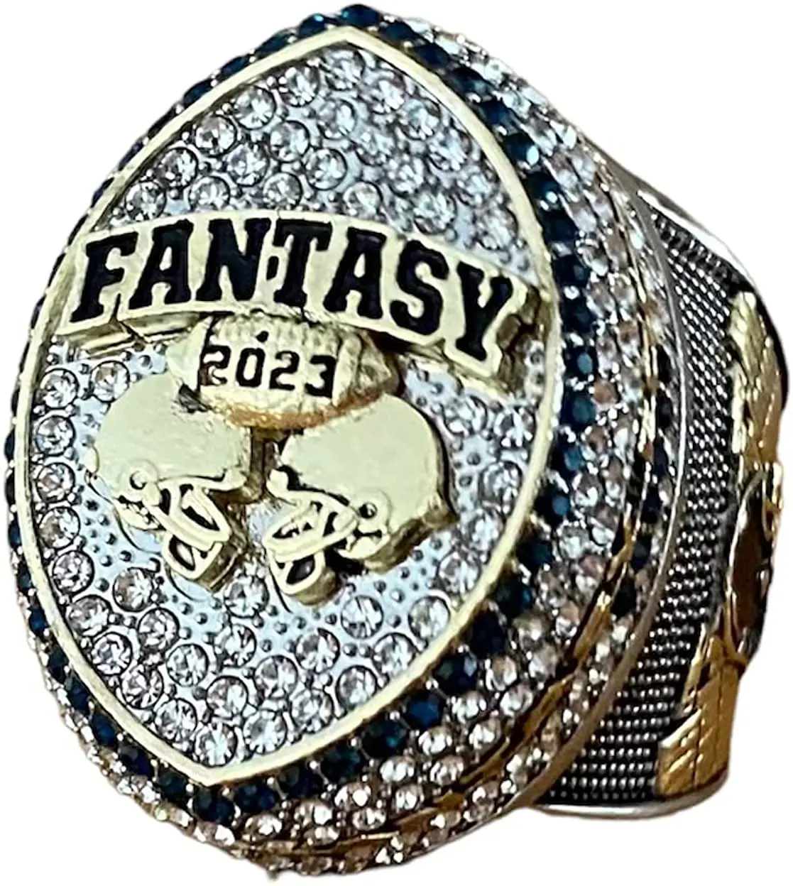 2023 Massive Fantasy Football Championship Trophy Ring | Gold Silver Tone Plated Award for Fantasy Football League Winner
