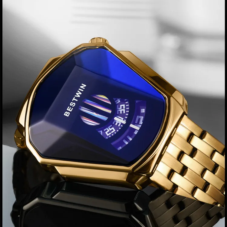 Bestwin Brand Locomotive Style Mens Wrist Watches Hot sale Waterproof Stainless Steel Military Business Watches