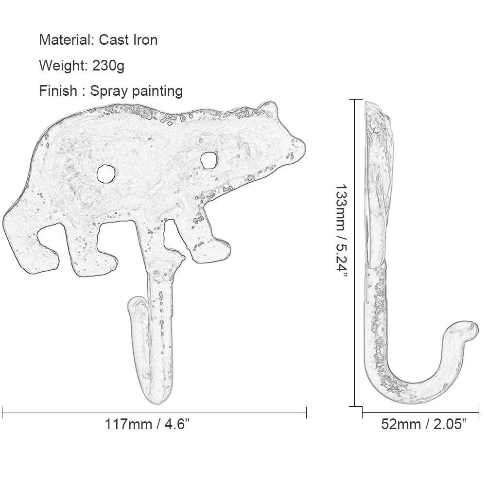 Vintage Farm Cast Iron Bear Deer Head Wall Mounted Cute Animal Shape Kids Single Coat Hooks