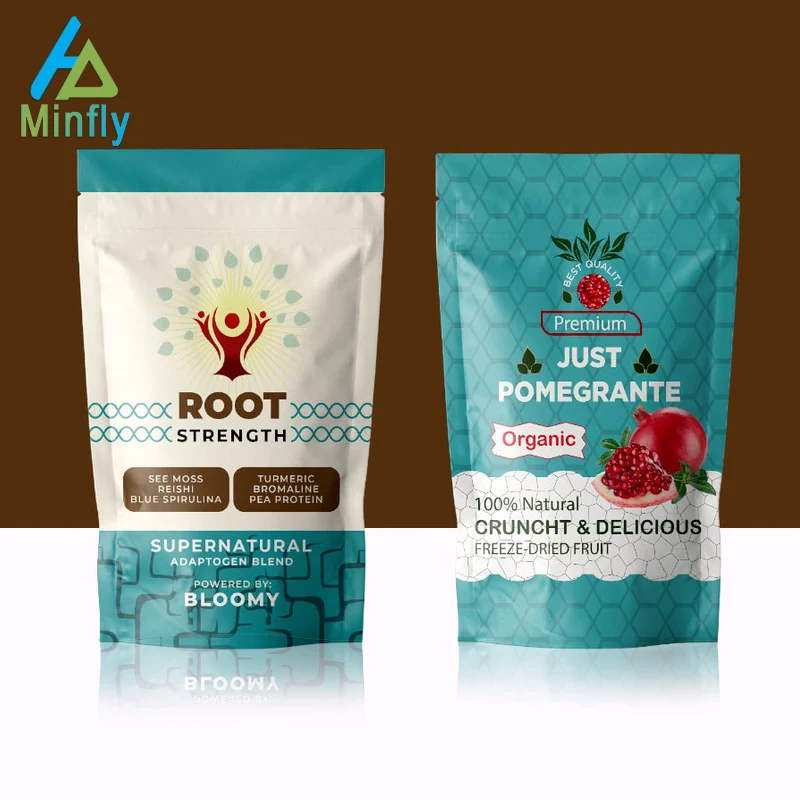 Minfly Digital Printing Plastic Custom Design Resealable Top Zipper Stand up Packaging Food PE Recyclable Accept Mylar Pouch